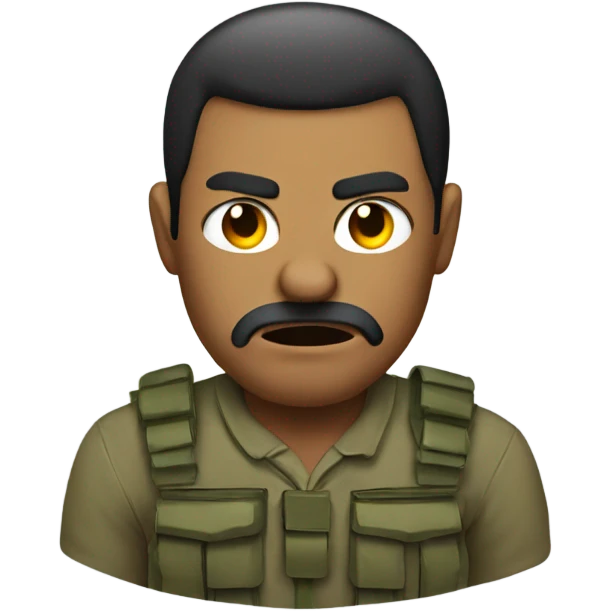man with an angry face holding a army emoji