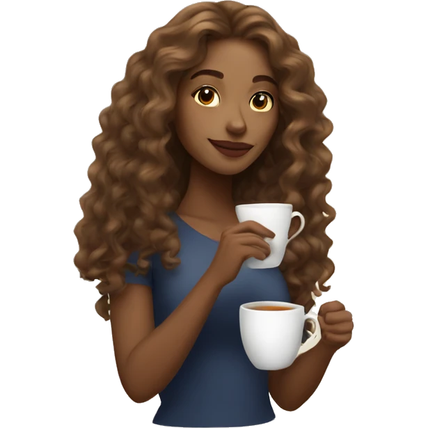 pretty light brown woman with long curly mid length hair drinking tea emoji