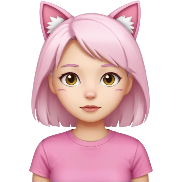 girl with white hair and cat ears wearing pink tshirt emoji