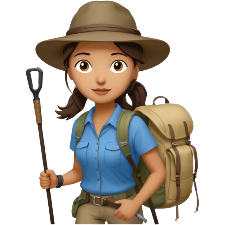 women, long dark brown hair in ponytail with wide brim hiking hat. Walking with backpack and trekking poles.  She is a pilgrim on the Camino Frances on her way to Santiago de Compostela emoji