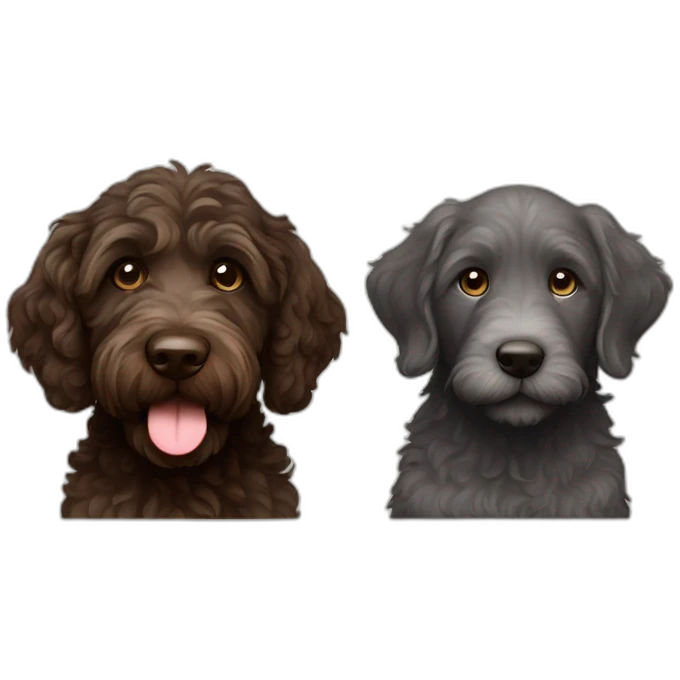 All Dark brown adult labradoodle and a grey kitten emoji