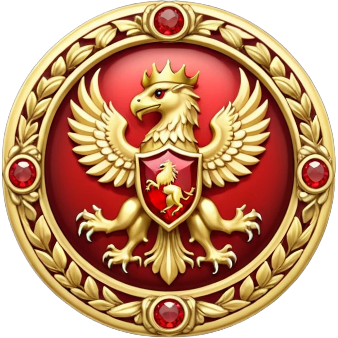Golden griffin crest / brosch in a circle with red gems and no background emoji