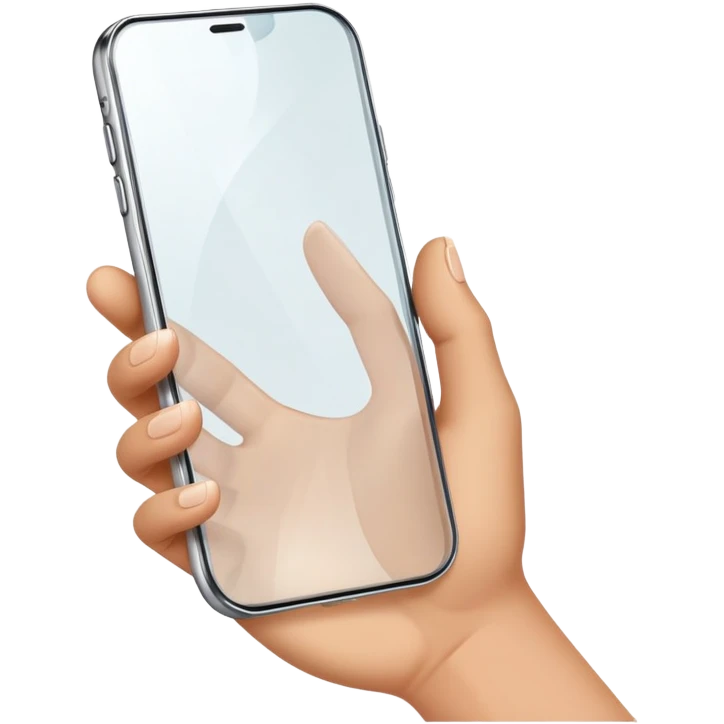 hands holding a transparent glass smartphone emoji