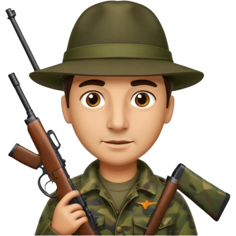 Camo Hunter With rifle Brown eyes No mustache Italian hunter, bigger nose, darker skin emoji