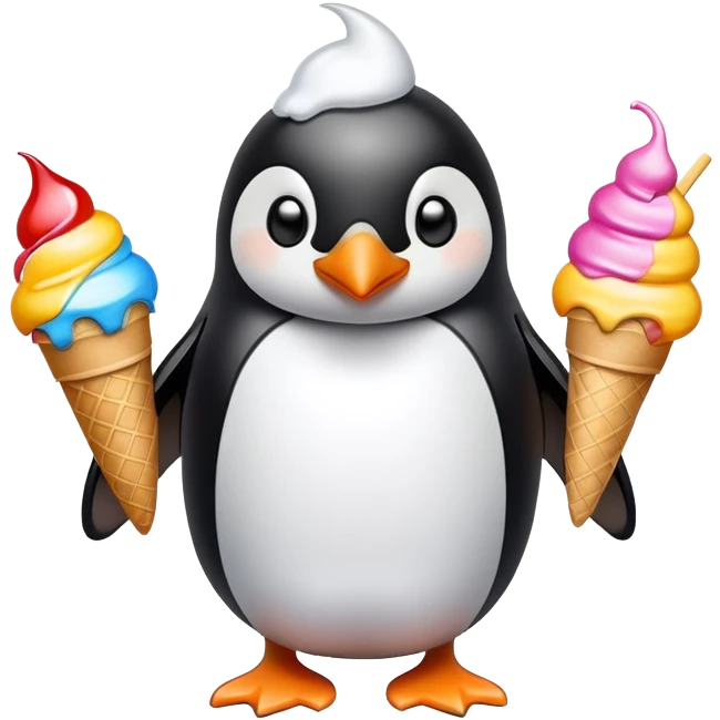penguin holding lots of icecream emoji