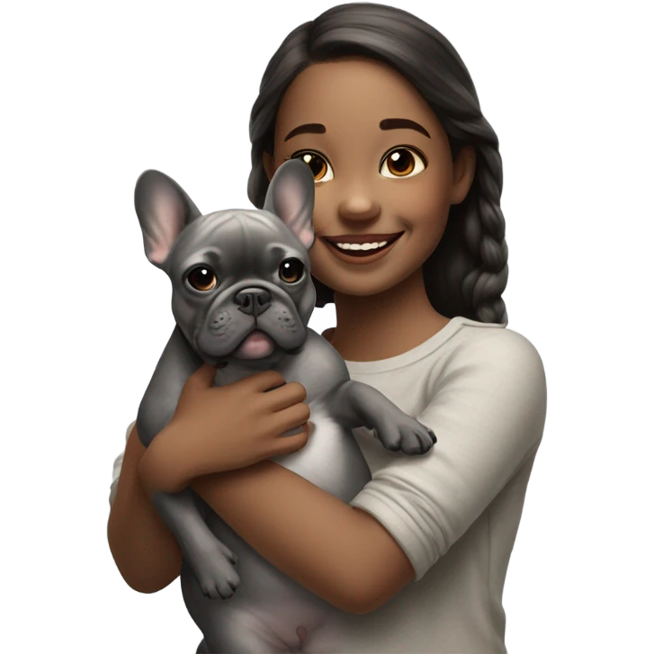 realistic portrait of girl with gray french bulldog  emoji