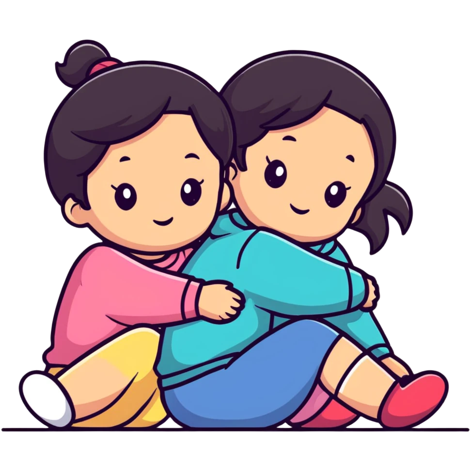 two girls sitting back to back with their cheeks touching emoji