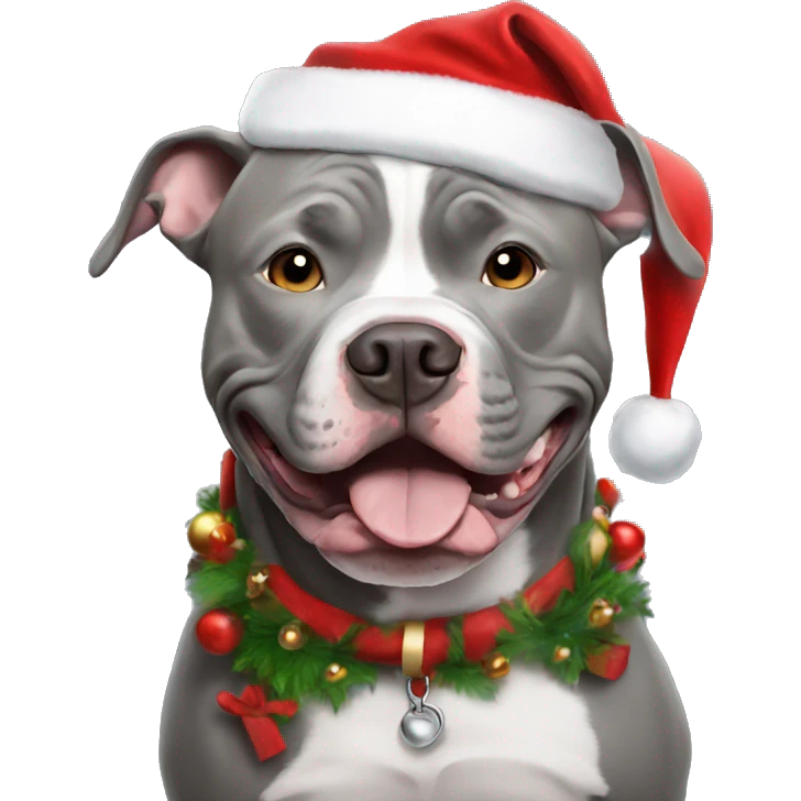 Grey Pitbull with Santa emoji
