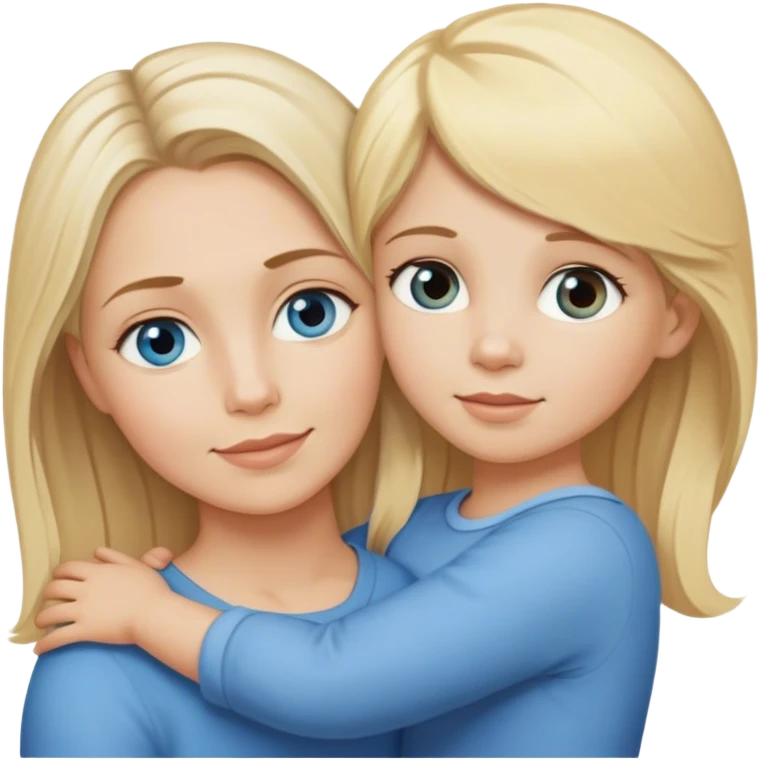 Blonde blue eyed mom holding blonde brown eyed toddler emoji