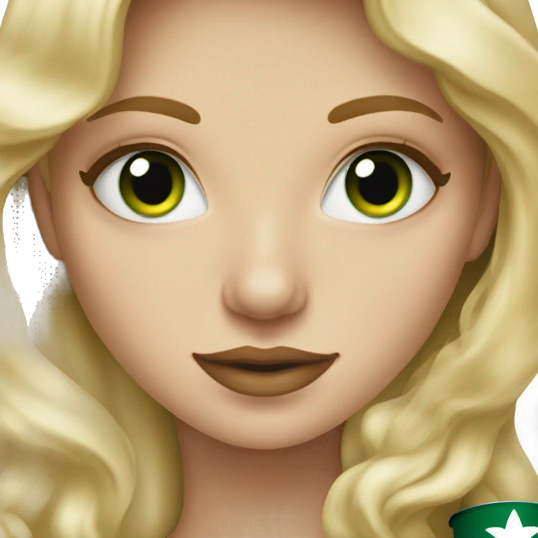 blonde girl with green eyes seeping starbucks coffee  emoji