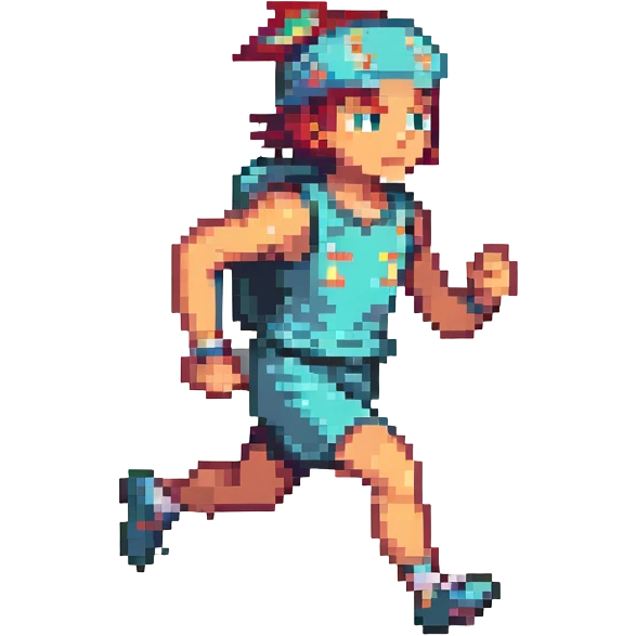 pixel art of a runner with a headband, mid-stride, retro game style emoji