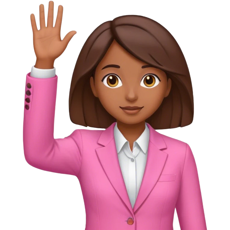 Brune girl pink suit hand hello  emoji