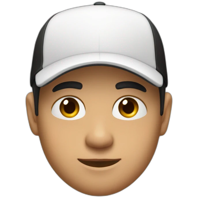 a moreno man wearing a cap and black polo and white shirt inside emoji