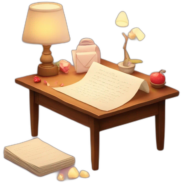 Design an old-fashioned love letter with a modern twist, set on a table with romantic lighting." emoji