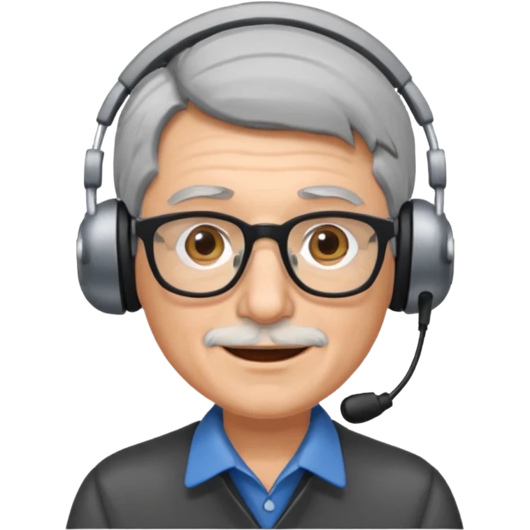 Un locutor de radio, pelo canoso, con gafas emoji