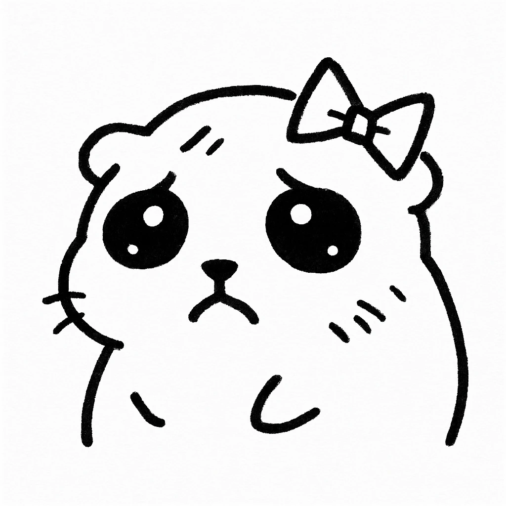 sad hamster with a bow, black doodle emoji
