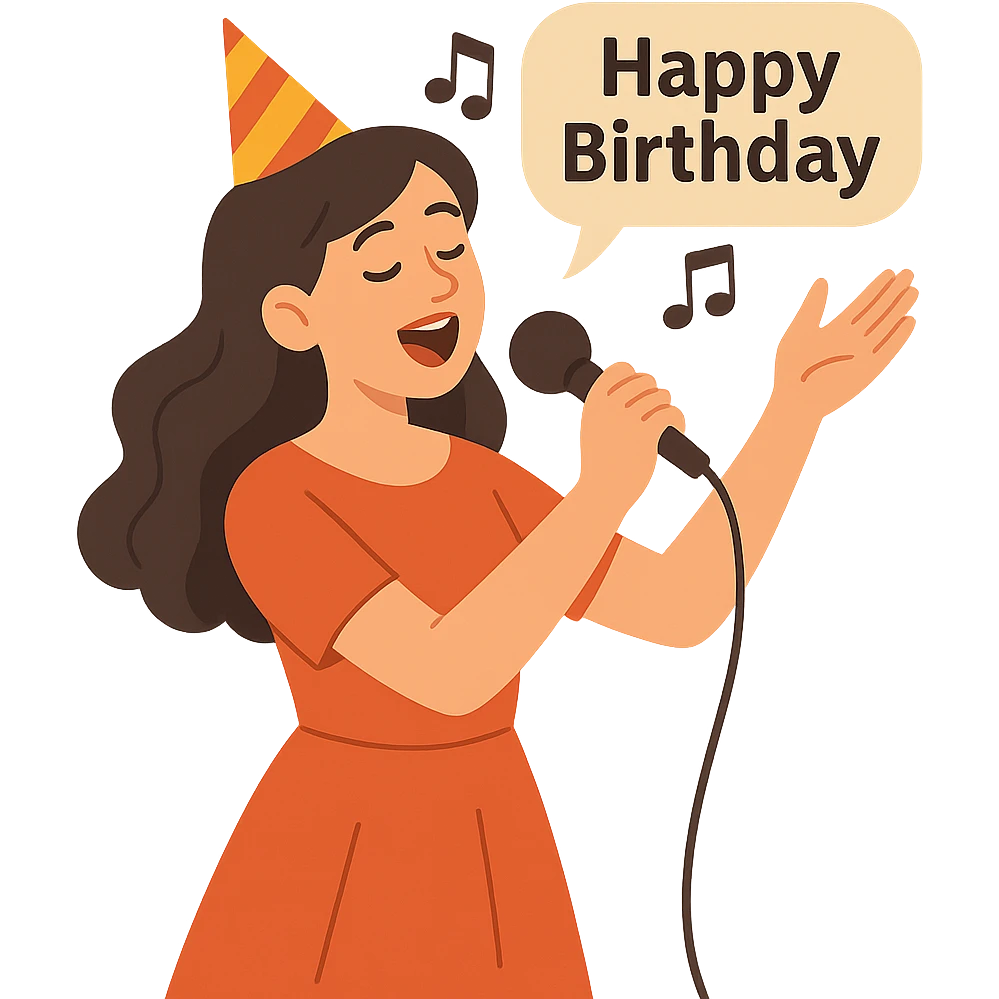 flat toon style lady singing a birthday song emoji