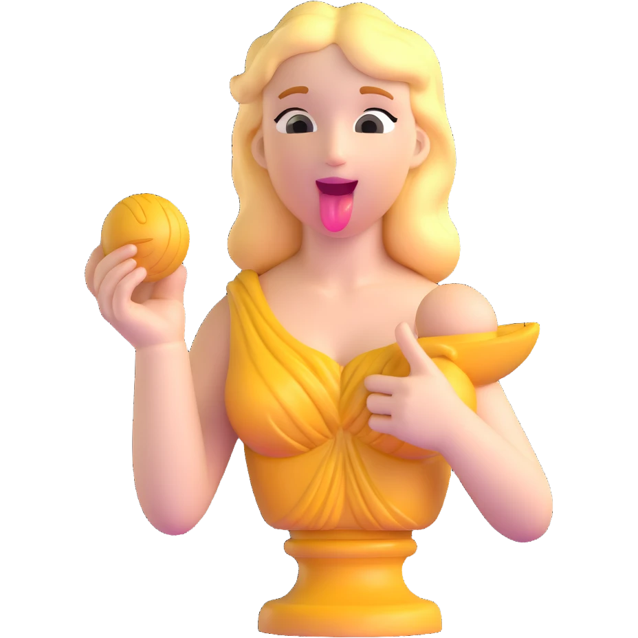 Venus de Milo statue with a playful expression showing her tongue emoji