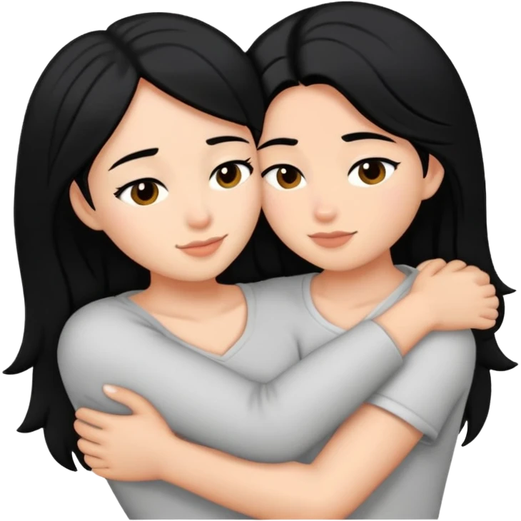 Lesbians, ohne Asian and ohne european with black hair, cuddling  emoji