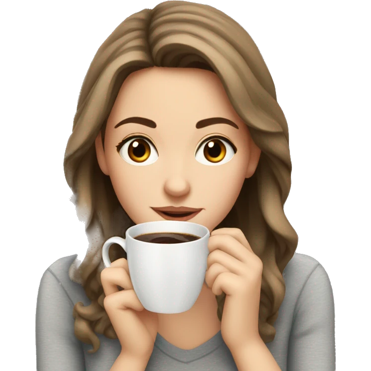 A white girl with brown eyes brown hair drinking coffe emoji