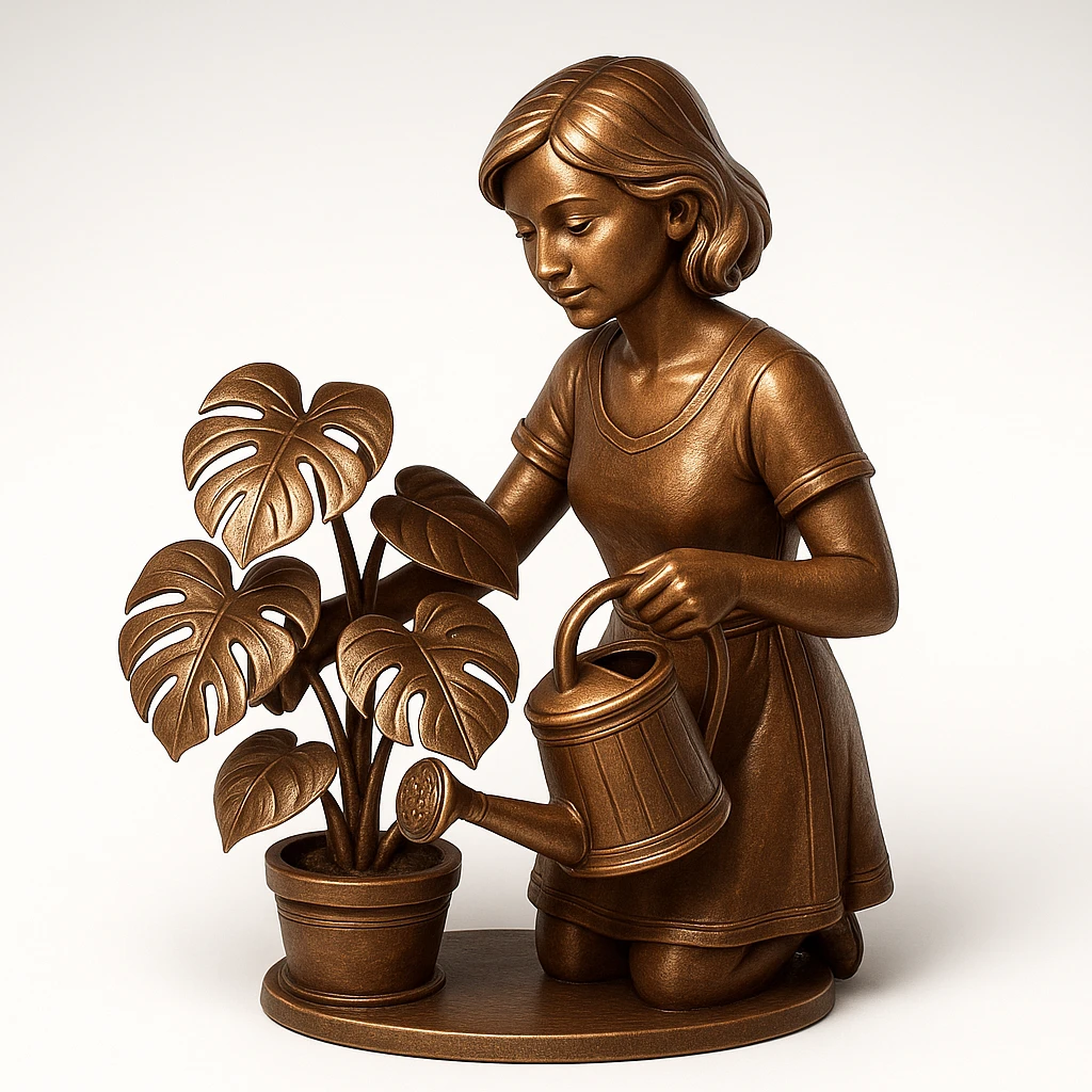 woman watering her monstera plant emoji