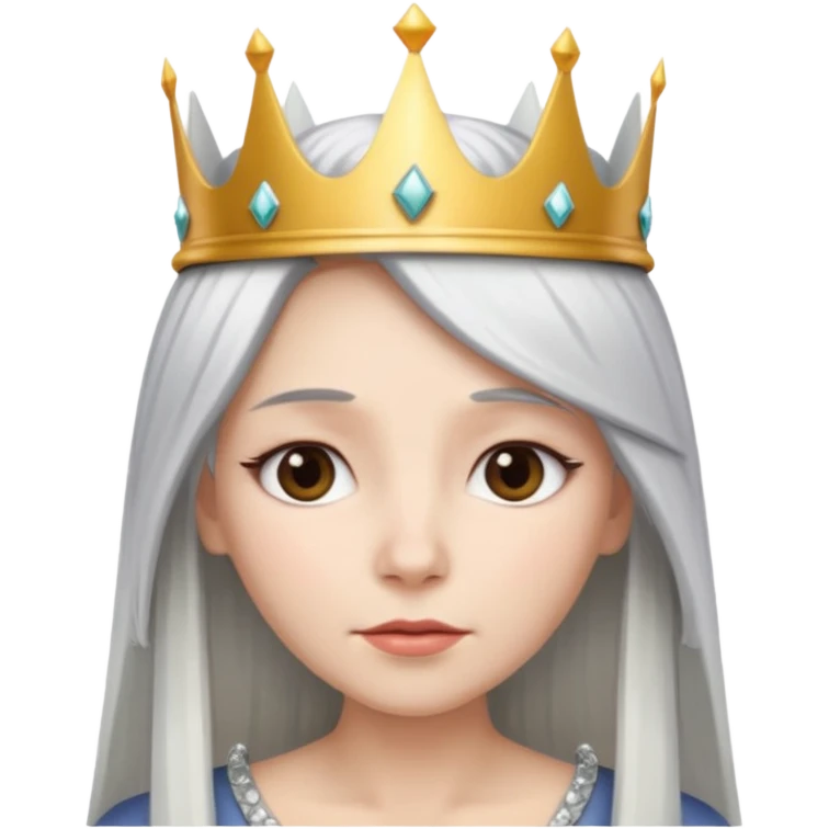 White silver straingt Long Haired Women, Queen with crown — soft expression emoji
