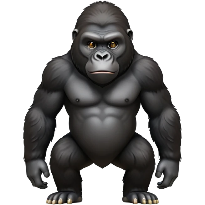 cinematic-gorilla-realistic-full-body-on all fours-emoji,-exuding-strength,-thick-dark-fur-in-the-light,-head-tilted-dramatically,-deep-dark-eyes-filled-with-intense-intelligence,-simplified-yet-realistic-focused-features,-highly-detailed,-glowing-with-an-almost-sarcastic-glow emoji