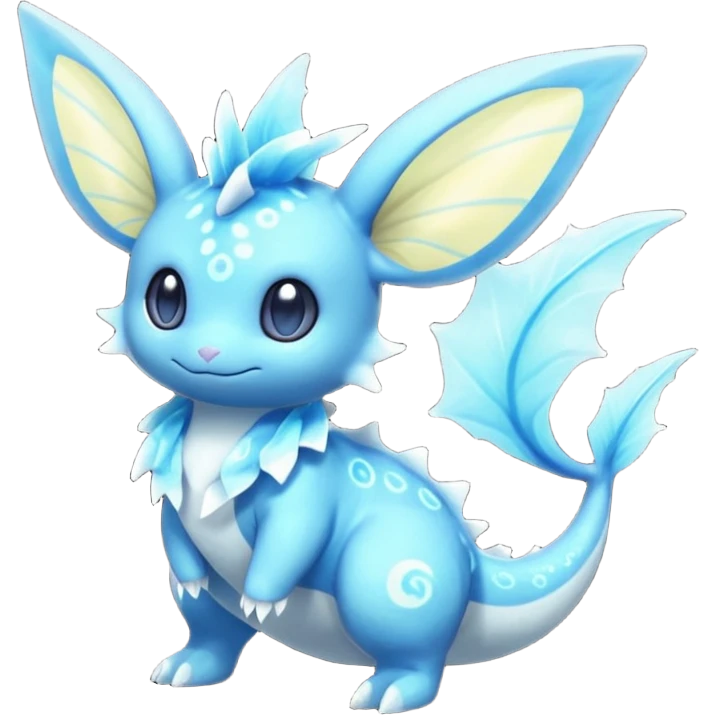 Shiny Sparkly Bioluminescent Glowing Minccino-Lumineon-Vaporeon-Amaura-Dragonair-Fakémon-hybrid-creature (full body)  emoji