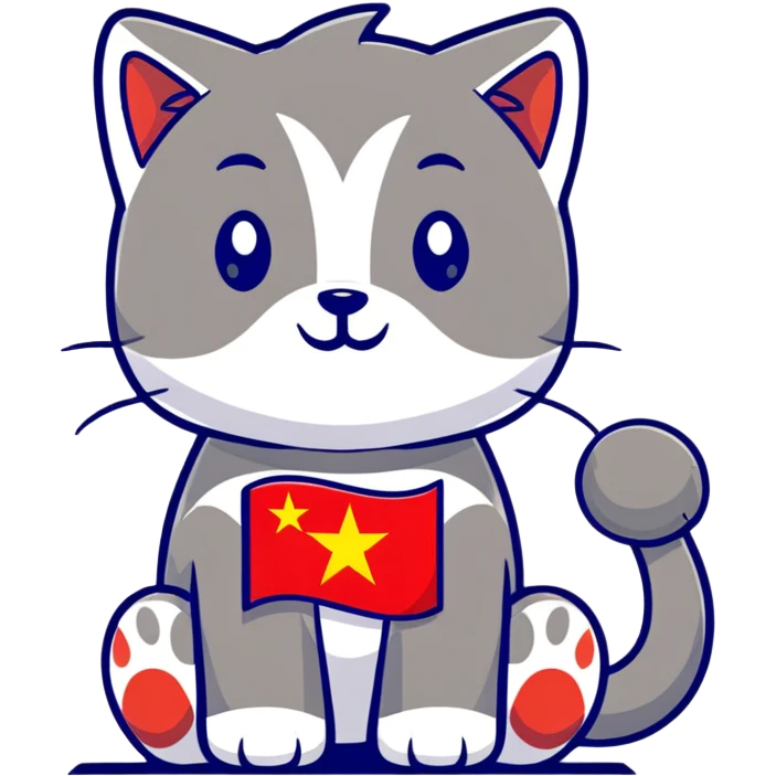 cat, dog, wolf, Vietnam flag, tree, elephant, and a glass all together in cartoonish sticker style emoji
