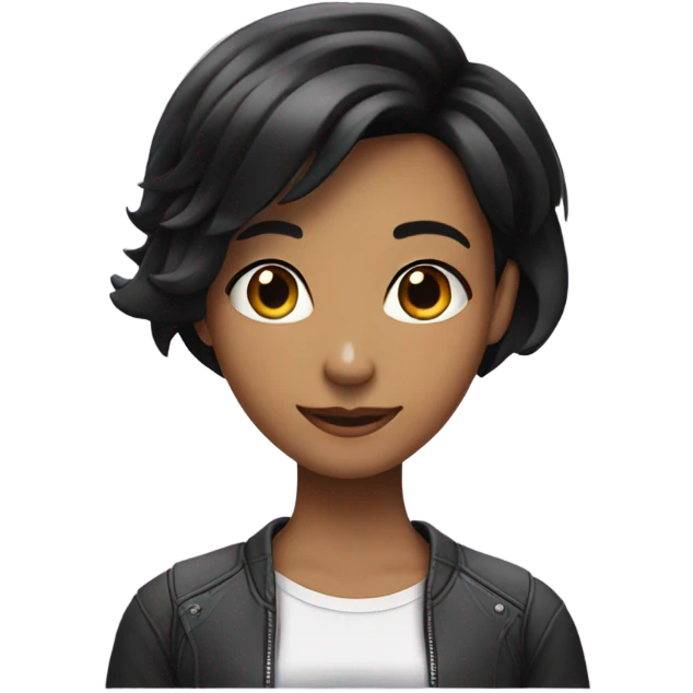 a girl listening an pointing to her ear black black hair with short bob hairlstyle emoji