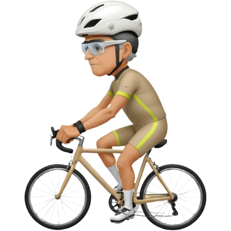 older, 60-year-old man, about 200lbs, with visor under helmet, and mirror on glasses, in cycling clothes, straddling road bike, graphic design emoji