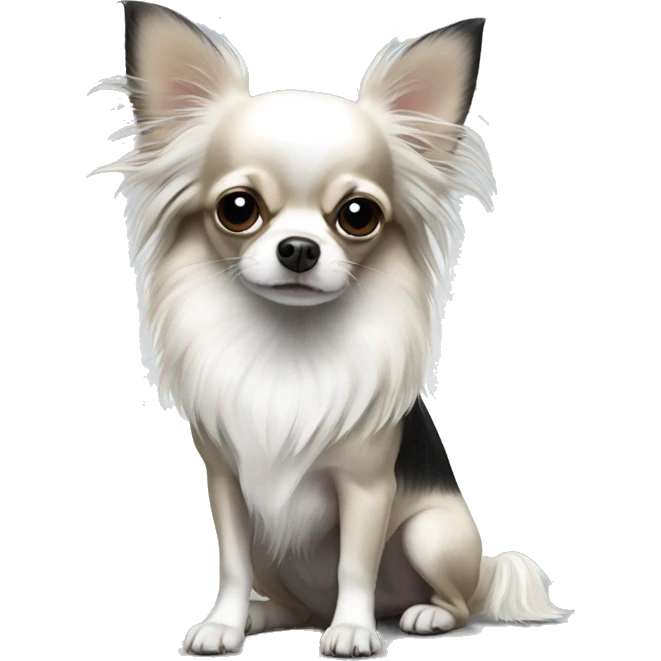 black and white long hair chihuahua with bow emoji