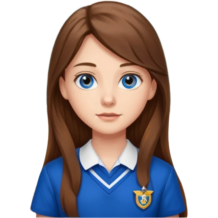 high school class room with a pretty female high school student with long brown hair, blue eyes emoji