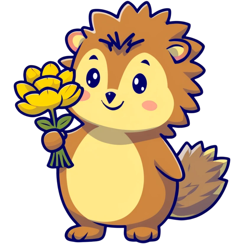 hedgehog with a bouquet of yellow dandelions emoji