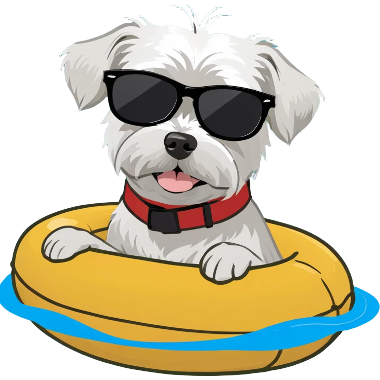 Maltese dog with floater and sunglasses emoji
