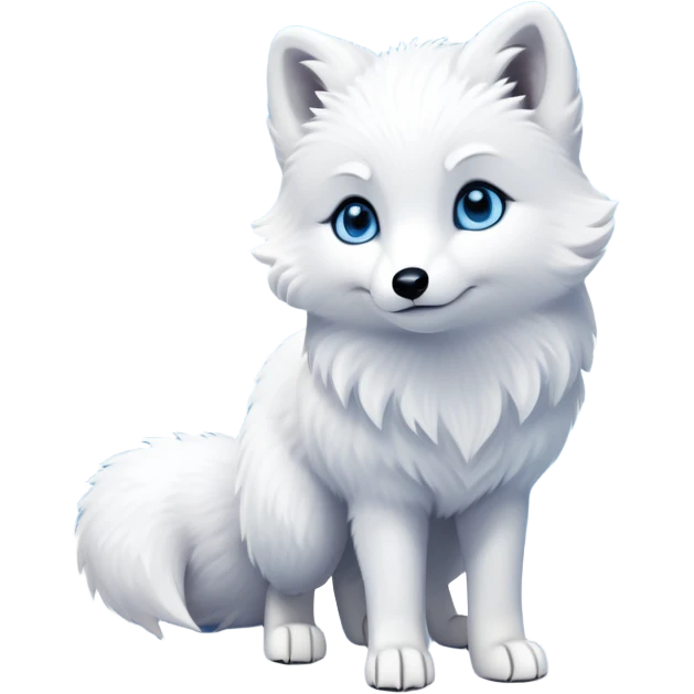 cinematic-arctic-fox-realistic-full-body-standing-emoji,-fluffy-tail-curled-slightly-around-its-white paws,-thick-sleek-white-fur-blending-into-the-snowy-landscape,-head-tilted-dramatically,-bright-blue-eyes-glistening-with-intelligence,-simplified-yet-realistic-focused-features,-highly-detailed,-glowing-with-an-almost-sarcastic-glow expressive eyes emoji