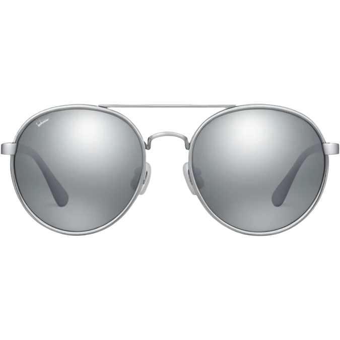 A pair of luxury sunglasses emoji with silver chrome frame, smooth rounded lenses, reflective metallic surface, high-end swag aesthetic, minimal and clean design, iOS emoji style, centered, white background emoji