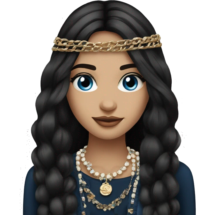 Beautiful girl, Black hair, Straight hair, Long hair, blue eyes, Russian,Gypsy,model,fashionably dressed with a chanel bag emoji