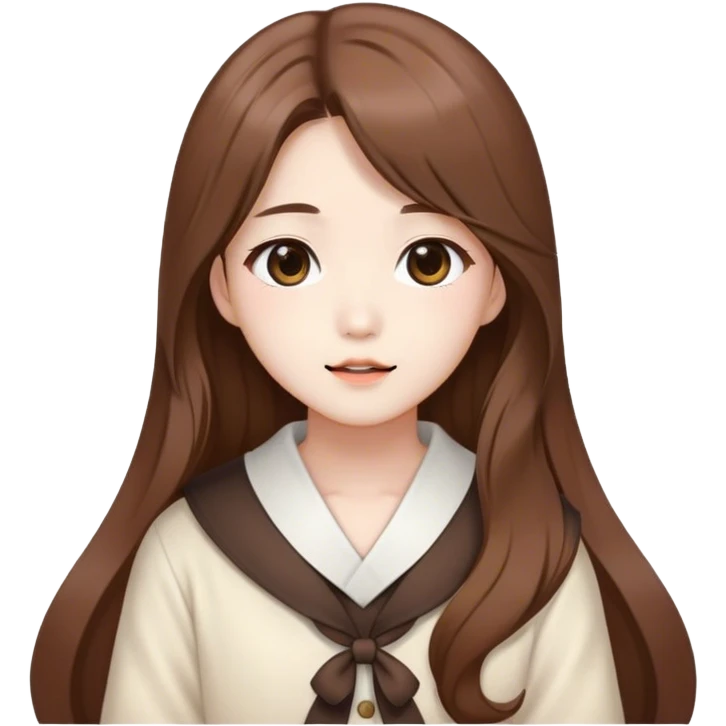 lesseo member ive korean idol brown hair wearing cute brown white adorable clothes long hair fair skin emoji