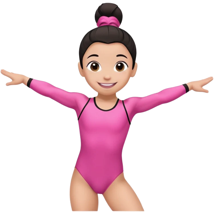 "A gymnast in black and minimal pink outfit with a smile and a look of surprise (normal skin) emoji
