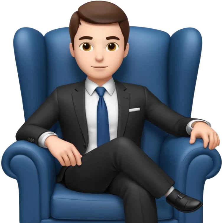 businessman sitting in an armchair, confident relaxed pose, formal suit and tie, professional corporate vibe, 3D cartoon style, mobile game icon style, clean background, no text, no watermark
 emoji