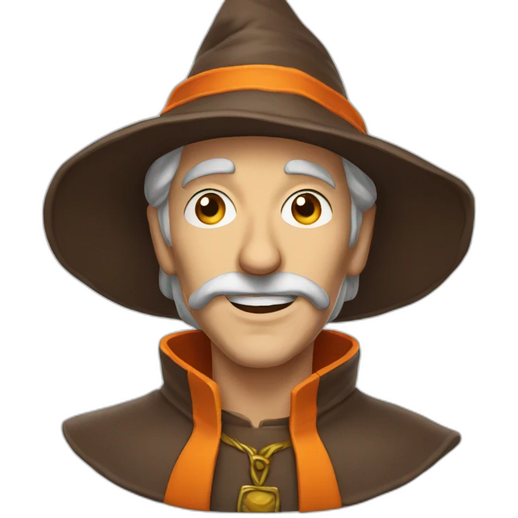 portrait of a wizard of Sillyness, with an orange hat emoji