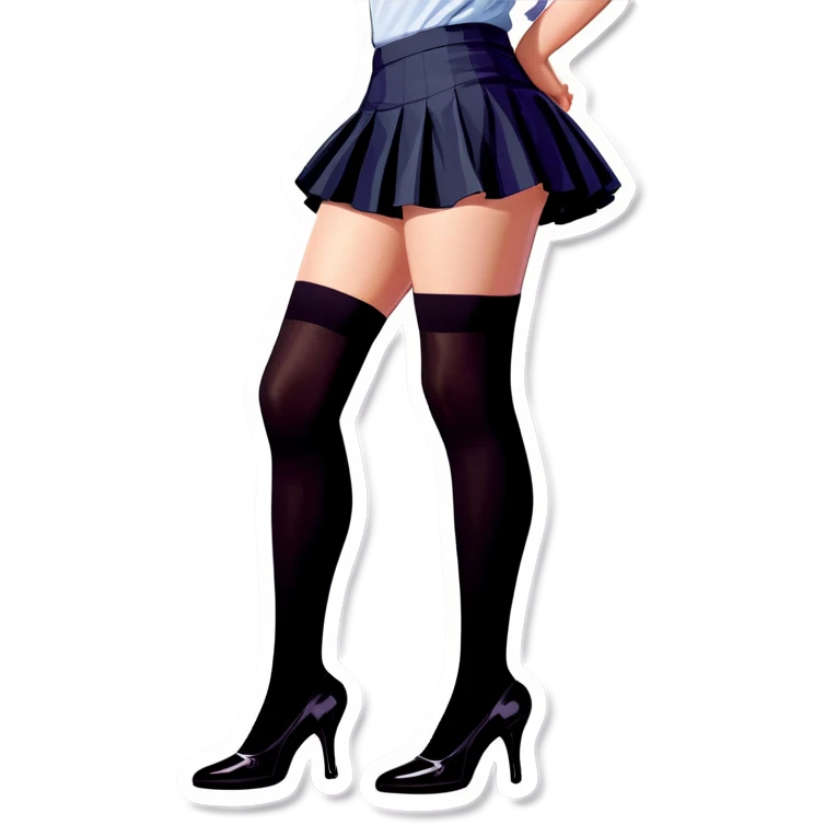 Realistic woman wearing short skirt thigh high stocking emoji