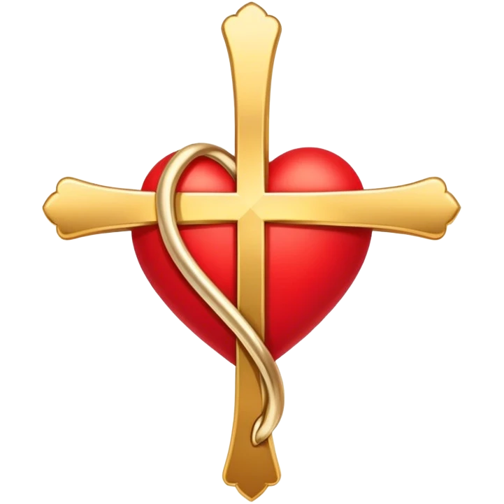 Two red  heart outlines  entwined with a simple gold cross  emoji