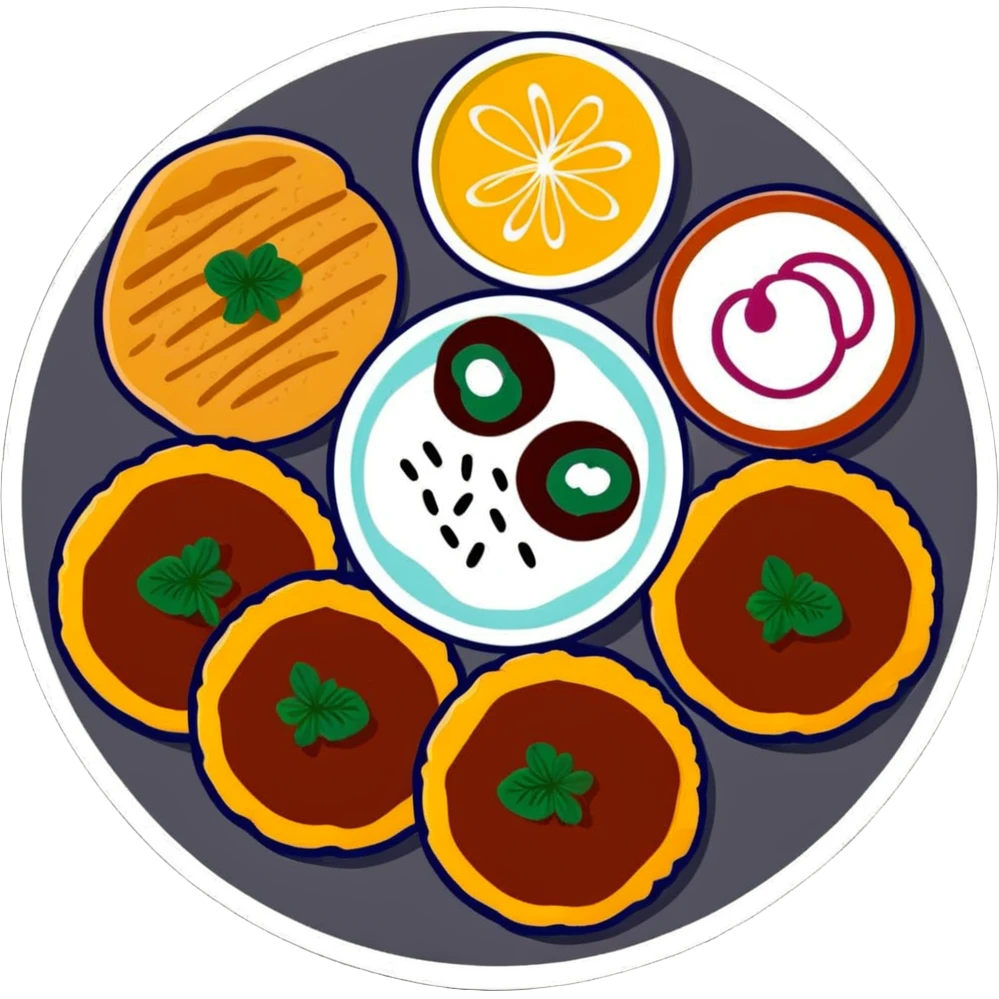 Aloo Tikki Chaat plate with potato patties topped with yogurt and chutneys emoji