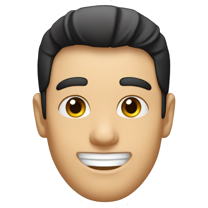 Un homme avec des cheveux blancs un sourire un col roulé noir et un bandeau noir sur les yeux emoji