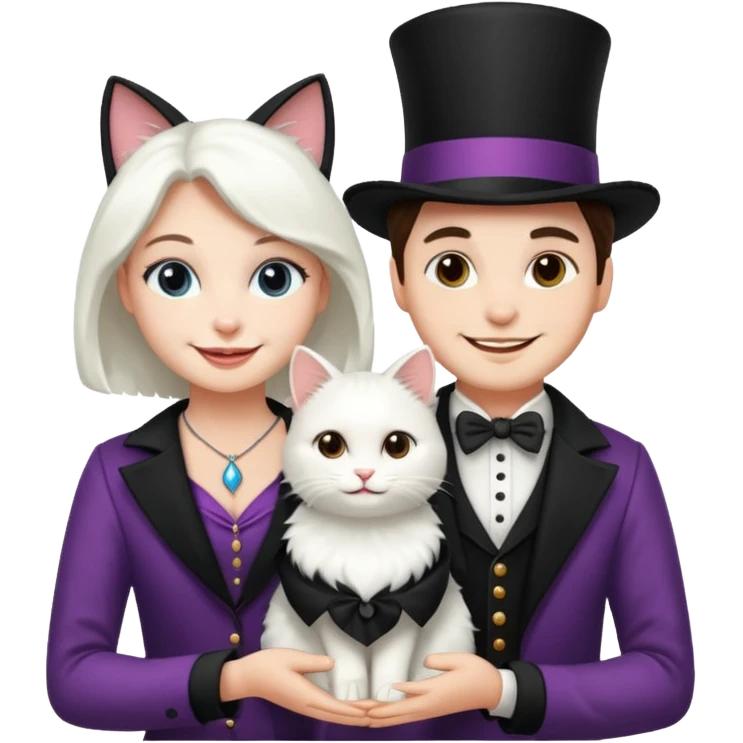magician couple and their pet cat emoji