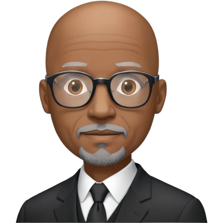 Bald mature Black male with Grey goatee and light glasses in a nice black suit
 emoji