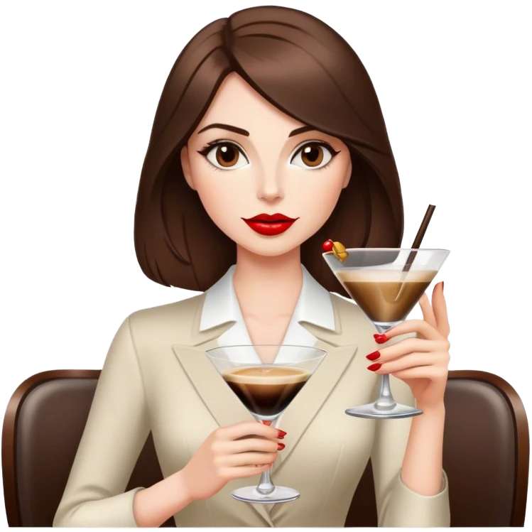 busty white girl with red lips and shoulder length brunette hair holding an espresso martini  emoji