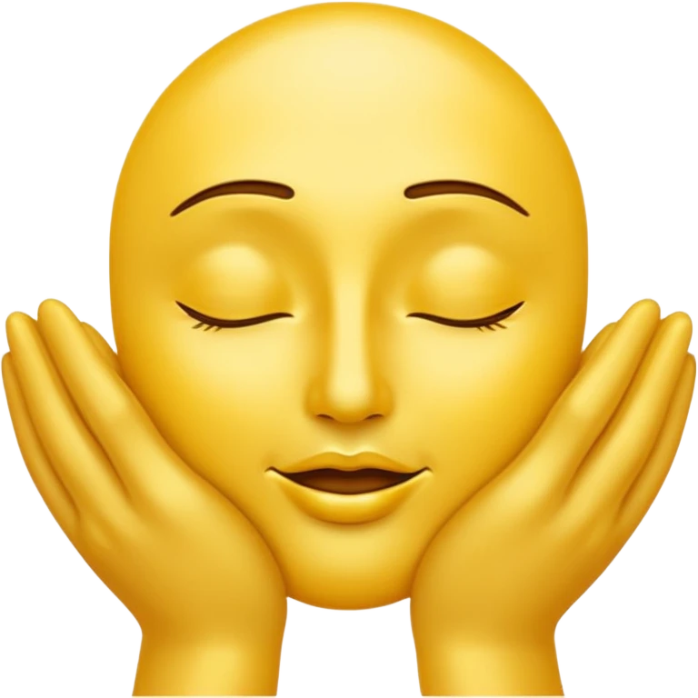 classic yellow emoji face, eyes half-closed, kissing its own radiant golden hands with pride and warmth, hands glowing symbolizing extraordinary skill, clean bold lines, smooth shading, high-contrast, minimal details, transparent background, emoji style emoji
